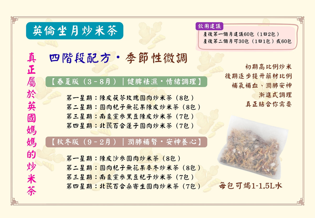 【30日坐月二寶炒米套餐】｜坐月湯包 × 炒米茶